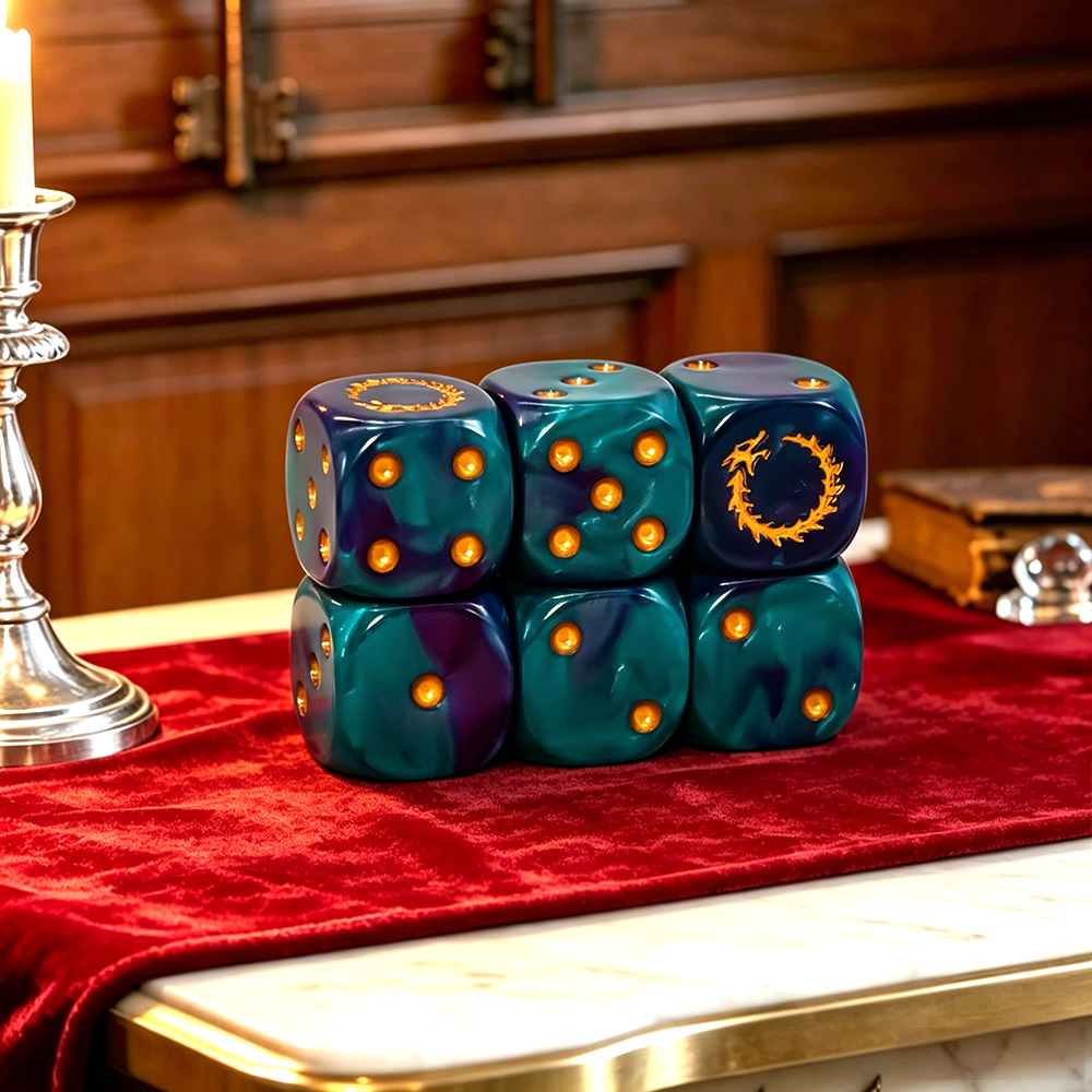Board Game Zone - 6Pcs Deep Sea Gold Flame D6