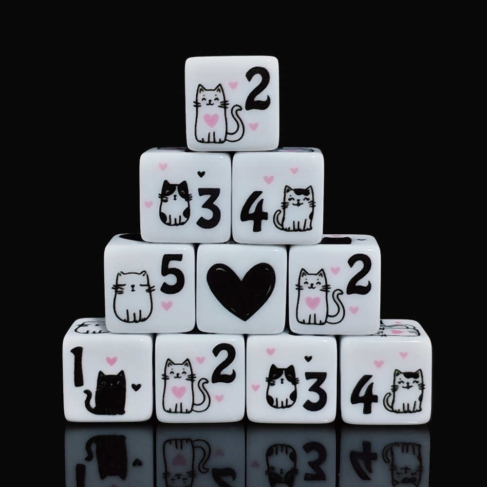 12Pcs/Set 16mm Cute Cat Dice,  - огляд і ціна Board Game Illustration