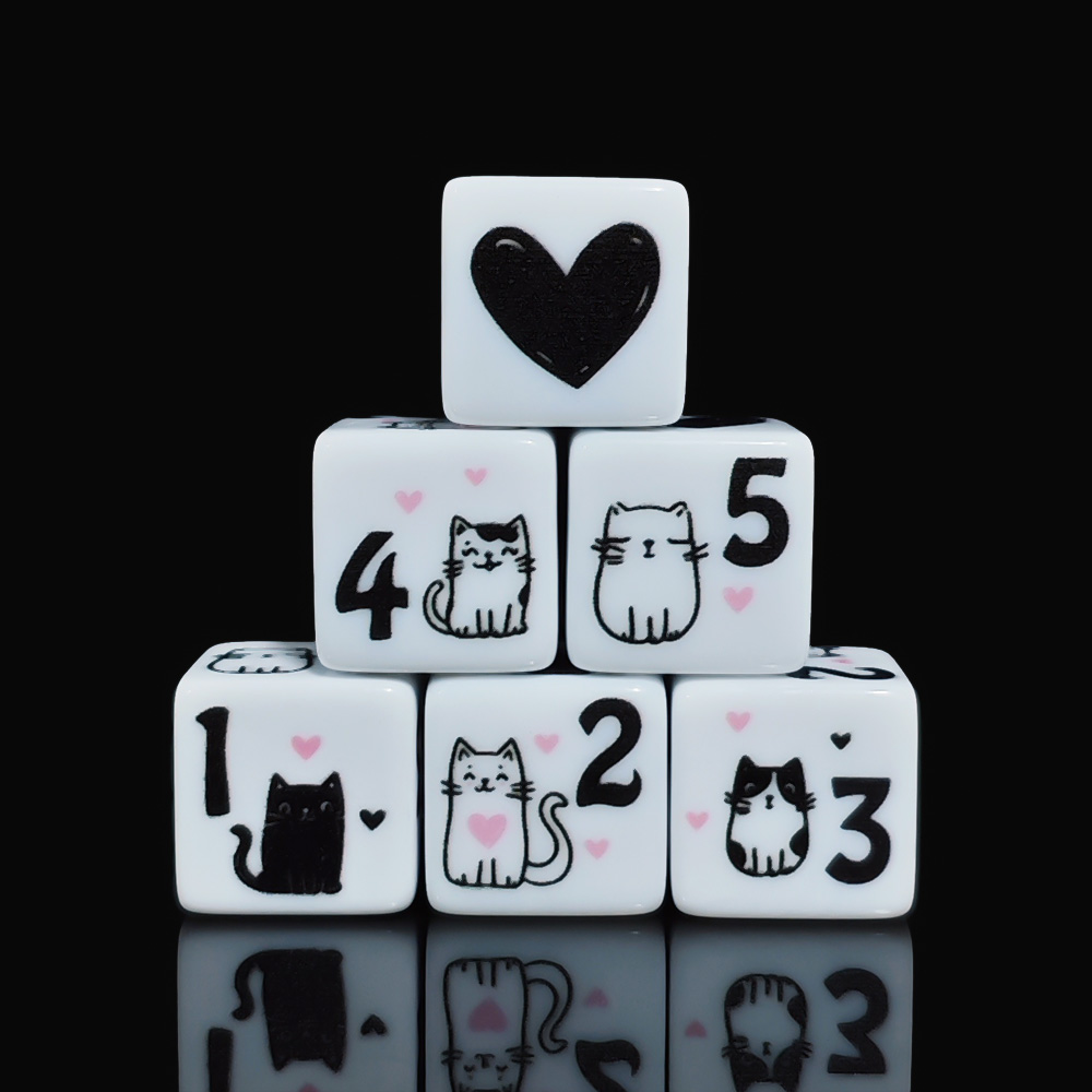 12Pcs/Set 16mm Cute Cat Dice,  - огляд і ціна Board Game Illustration